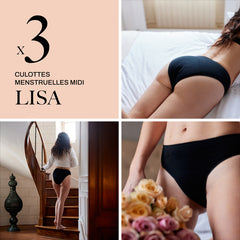 Lot de 3 culottes menstruelles midi Lisa - Flux abondant - Coclicot