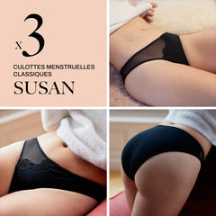 Lot de trois culottes menstruelles Susan - Flux moyen - Coclicot